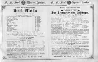 Theaterzettel (Oper und Burgtheater in Wien) 18861127 Seite: 1