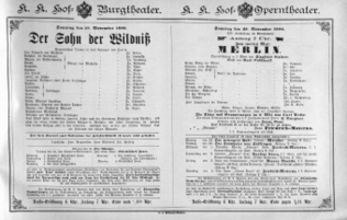 Theaterzettel (Oper und Burgtheater in Wien) 18861128 Seite: 1