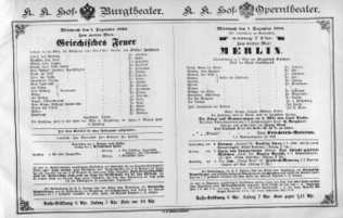 Theaterzettel (Oper und Burgtheater in Wien) 18861201 Seite: 1