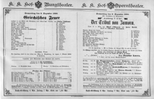 Theaterzettel (Oper und Burgtheater in Wien) 18861209 Seite: 1