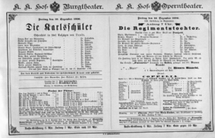 Theaterzettel (Oper und Burgtheater in Wien) 18861210 Seite: 1