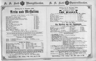 Theaterzettel (Oper und Burgtheater in Wien) 18861214 Seite: 1