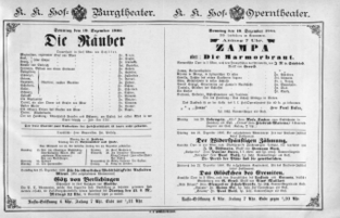 Theaterzettel (Oper und Burgtheater in Wien) 18861219 Seite: 1