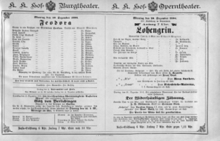 Theaterzettel (Oper und Burgtheater in Wien) 18861220 Seite: 1