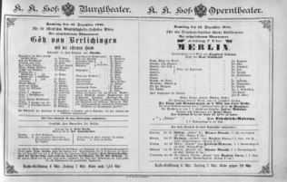 Theaterzettel (Oper und Burgtheater in Wien) 18861225 Seite: 1