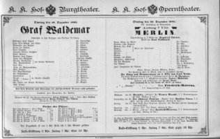 Theaterzettel (Oper und Burgtheater in Wien) 18861228 Seite: 1
