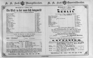 Theaterzettel (Oper und Burgtheater in Wien) 18870105 Seite: 1
