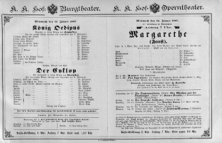 Theaterzettel (Oper und Burgtheater in Wien) 18870112 Seite: 1