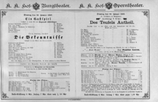 Theaterzettel (Oper und Burgtheater in Wien) 18870118 Seite: 1