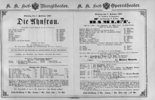 Theaterzettel (Oper und Burgtheater in Wien) 18870201 Seite: 1