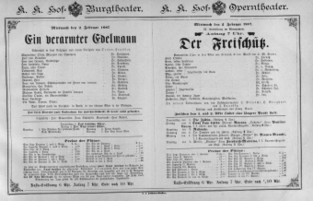Theaterzettel (Oper und Burgtheater in Wien) 18870202 Seite: 1