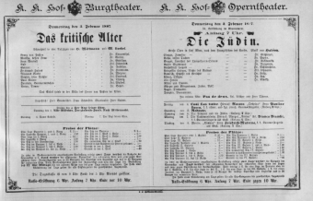 Theaterzettel (Oper und Burgtheater in Wien) 18870203 Seite: 1