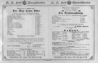 Theaterzettel (Oper und Burgtheater in Wien) 18870207 Seite: 1