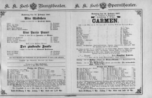 Theaterzettel (Oper und Burgtheater in Wien) 18870212 Seite: 1
