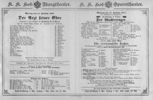 Theaterzettel (Oper und Burgtheater in Wien) 18870214 Seite: 1