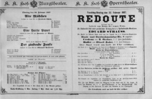 Theaterzettel (Oper und Burgtheater in Wien) 18870222 Seite: 1
