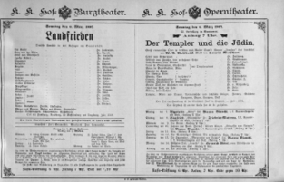 Theaterzettel (Oper und Burgtheater in Wien) 18870306 Seite: 1