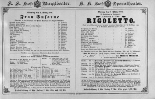 Theaterzettel (Oper und Burgtheater in Wien) 18870307 Seite: 1