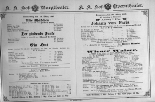 Theaterzettel (Oper und Burgtheater in Wien) 18870310 Seite: 1