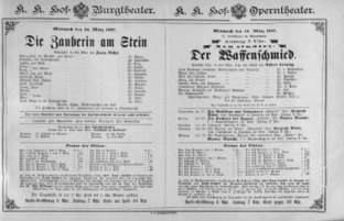 Theaterzettel (Oper und Burgtheater in Wien) 18870316 Seite: 1