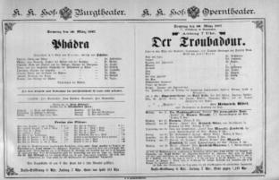 Theaterzettel (Oper und Burgtheater in Wien) 18870320 Seite: 1
