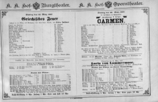 Theaterzettel (Oper und Burgtheater in Wien) 18870322 Seite: 1