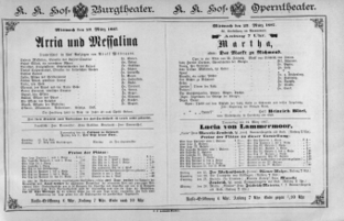 Theaterzettel (Oper und Burgtheater in Wien) 18870323 Seite: 1