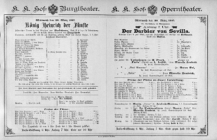 Theaterzettel (Oper und Burgtheater in Wien) 18870330 Seite: 1