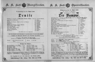 Theaterzettel (Oper und Burgtheater in Wien) 18870414 Seite: 1