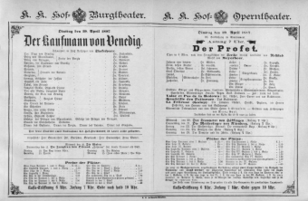 Theaterzettel (Oper und Burgtheater in Wien) 18870419 Seite: 1