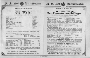 Theaterzettel (Oper und Burgtheater in Wien) 18870420 Seite: 1