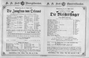 Theaterzettel (Oper und Burgtheater in Wien) 18870421 Seite: 1