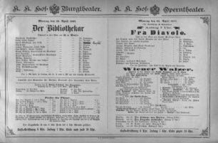 Theaterzettel (Oper und Burgtheater in Wien) 18870425 Seite: 1