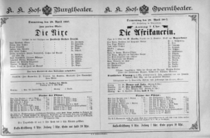 Theaterzettel (Oper und Burgtheater in Wien) 18870428 Seite: 1