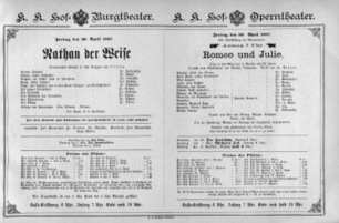 Theaterzettel (Oper und Burgtheater in Wien) 18870429 Seite: 1