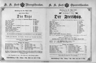 Theaterzettel (Oper und Burgtheater in Wien) 18870430 Seite: 1