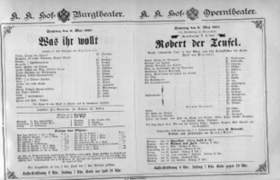 Theaterzettel (Oper und Burgtheater in Wien) 18870508 Seite: 1