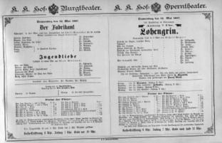 Theaterzettel (Oper und Burgtheater in Wien) 18870512 Seite: 1