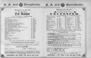 Theaterzettel (Oper und Burgtheater in Wien) 18870518 Seite: 1