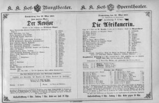 Theaterzettel (Oper und Burgtheater in Wien) 18870519 Seite: 1