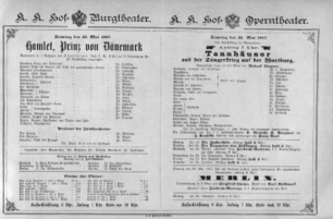 Theaterzettel (Oper und Burgtheater in Wien) 18870522 Seite: 1