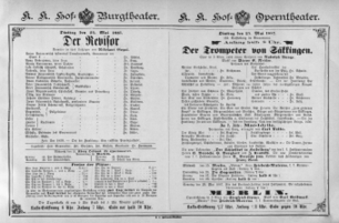 Theaterzettel (Oper und Burgtheater in Wien) 18870524 Seite: 1