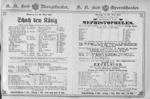 Theaterzettel (Oper und Burgtheater in Wien) 18870530 Seite: 1