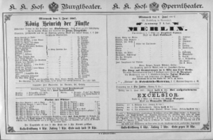 Theaterzettel (Oper und Burgtheater in Wien) 18870601 Seite: 1