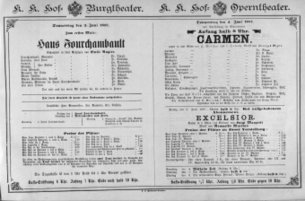 Theaterzettel (Oper und Burgtheater in Wien) 18870602 Seite: 1