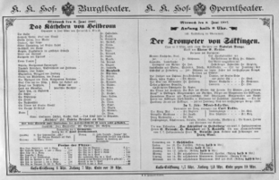 Theaterzettel (Oper und Burgtheater in Wien) 18870608 Seite: 1