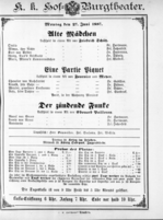 Theaterzettel (Oper und Burgtheater in Wien) 18870627 Seite: 1