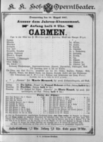 Theaterzettel (Oper und Burgtheater in Wien) 18870818 Seite: 1