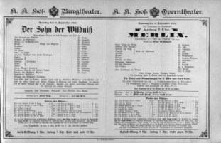 Theaterzettel (Oper und Burgtheater in Wien) 18870903 Seite: 1