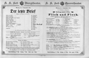 Theaterzettel (Oper und Burgtheater in Wien) 18870905 Seite: 1